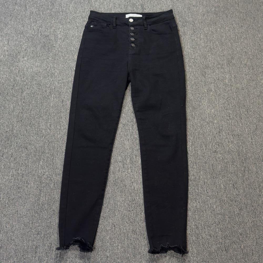 KanCan Jeans High Rise Button Fly Ankle Skinny Black Stretch Raw Hem Size 7/27